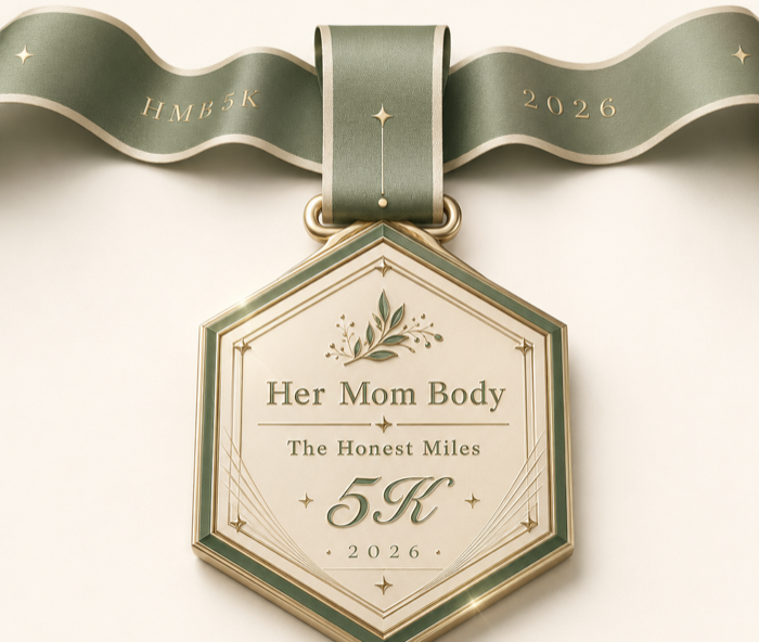 The Honest Miles 5K finisher medal on a sage green ribbon